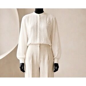 Khadi and Co. Bess Nielsen‎ Button Front Blouse Small White Balloon Sleeves EUC